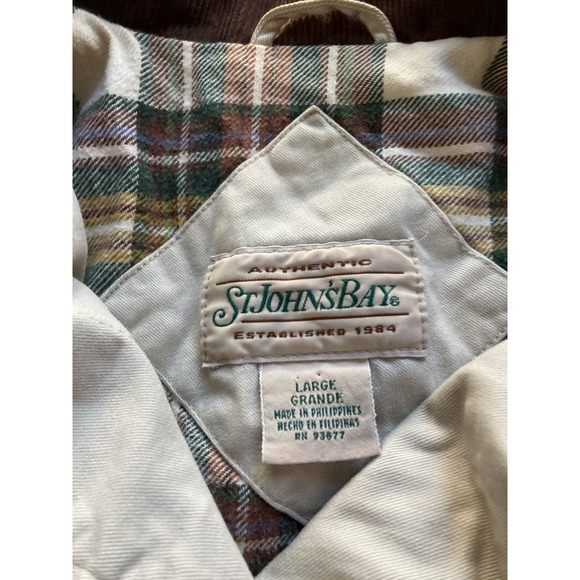 VTG St Johns Bay Chore Jacket Mens Large Beige Flannel Lined Corduroy Collar - Picture 5 of 10